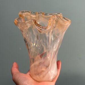 Vintage Handblown Unmarked Murano Style Orange Hankerchief Swirl Art Glass Vase